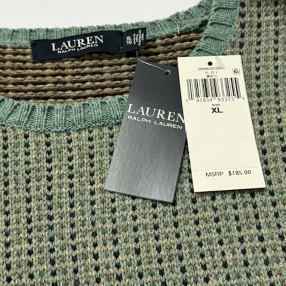 Lauren Ralph Laure Faux-Leather-Trim Wool Blend Sweater Multi-Color Size XL - Picture 6 of 7